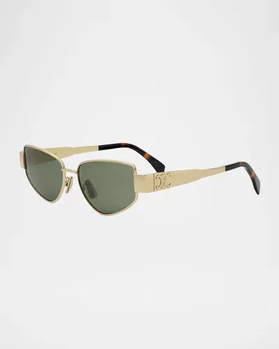 Celine Triomphe 55mm Cat Eye Sunglasses In Shiny Endura Gold Green