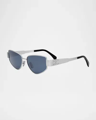 Celine Triomphe Metal Cat Eye Sunglasses In Shiny Palladium Blue