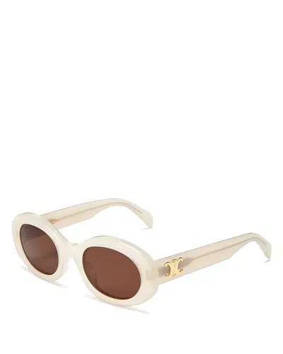 Celine Triomphe Oval Sunglasses, 52mm In Ivory/brown Solid