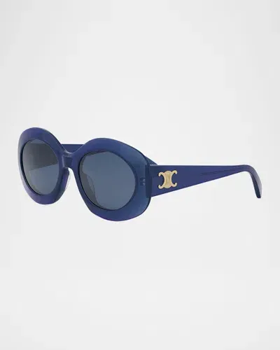 Celine Triomphe Round Acetate Sunglasses In Blue/blue