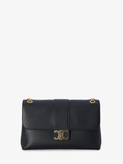 Celine Victoire Logo Plaque Foldover Top Shoulder Bag In Black