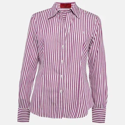 Pre-owned Ch Carolina Herrera Purple Striped Cotton Button Front Shirt M