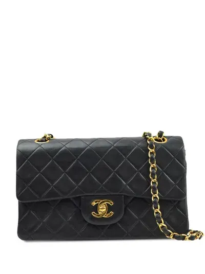 Pre-owned Chanel 1992 Classic Double Flap Small Shoulder Bag In Black