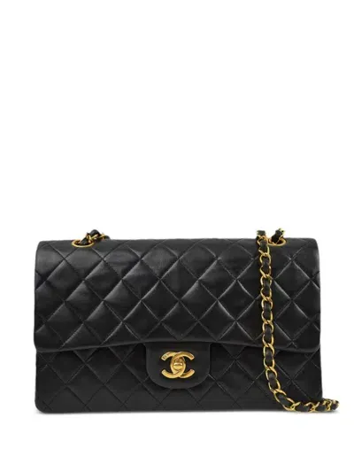 Pre-owned Chanel 1995 Medium Double Flap Shoulder Bag In Black