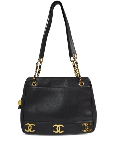 Pre-owned Chanel 1995 Triple Cc Shoulder Bag In Black