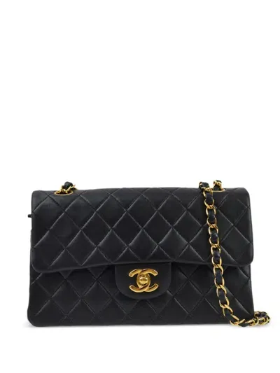 Pre-owned Chanel 2000 Classic Double Flap Small Shoulder Bag In Black