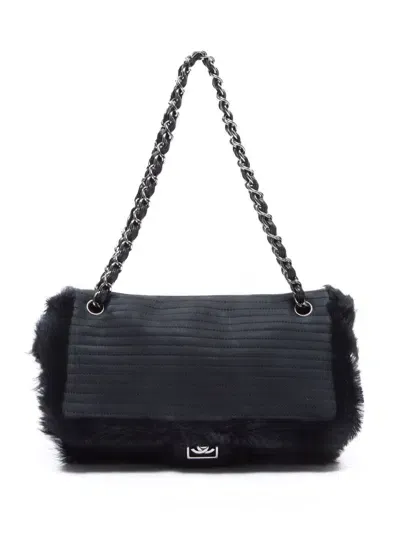 Pre-owned Chanel 2007 Mink Fur Cc Flap Shoulder Bag In Black