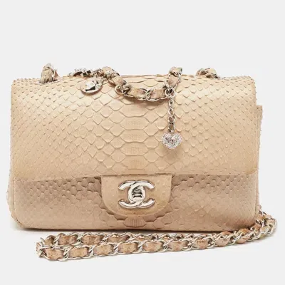 Pre-owned Chanel Beige Python Small Charm Single Flap Bag