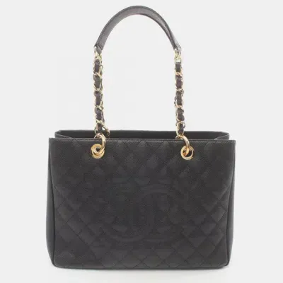 Pre-owned Chanel Black Caviar Skin (grained Calf) Matelasse Grand Gst Tote Bag