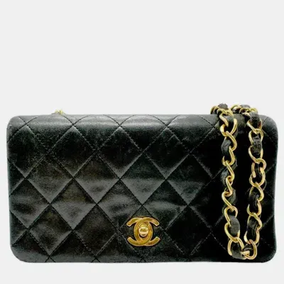 Pre-owned Chanel Black Gold Lambskin Shoulder Bag