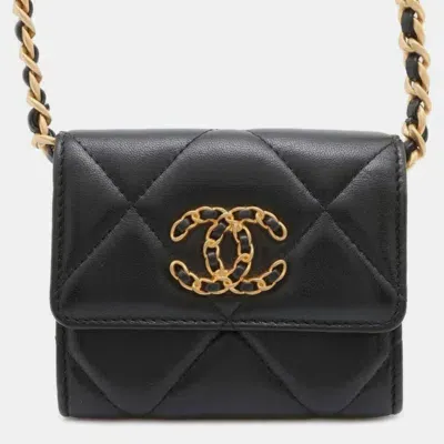 Pre-owned Chanel Black Lambskin 19 Flap Matelasse Chain Wallet