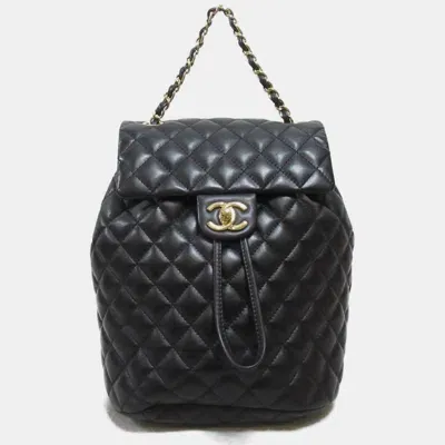 Pre-owned Chanel Black Lambskin Matelasse Backpack