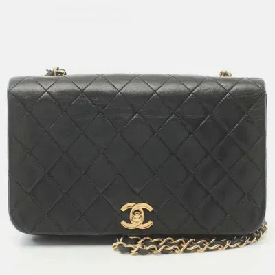 Pre-owned Chanel Black Lambskin Matelasse Full Flap Bag