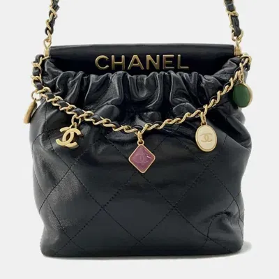 Pre-owned Chanel Black Lambskin Quilted Small Resin Charms Chain Bucket Bag