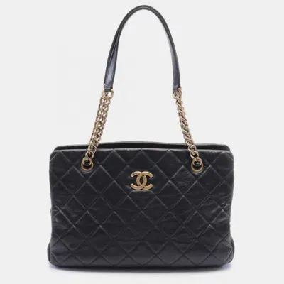 Pre-owned Chanel Black Leather Matelasse Chain Tote Bag