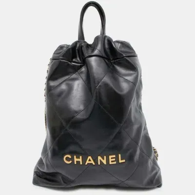 Pre-owned Chanel Black Shiny Calf Leather Backpack 22