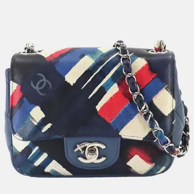 Pre-owned Chanel Blue White Red Silver Leather Air Line Matelasse Chain Shoulder Bag In Multicolor