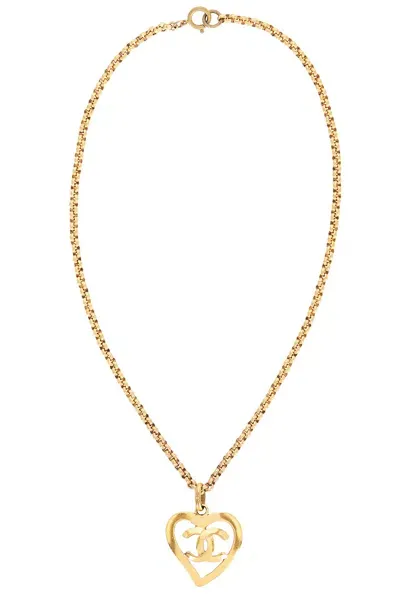 Pre-owned Chanel Coco Mark Heart Necklace In Gold