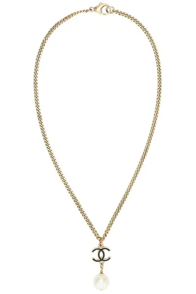 Pre-owned Chanel Coco Mark Pearl Necklace In Gold