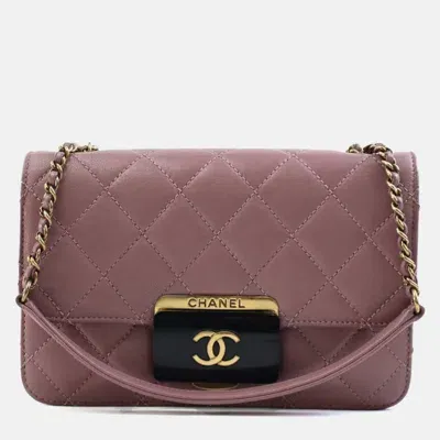 Pre-owned Chanel Dark Pink Gold Leather Matelasse Shoulder Bag