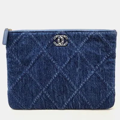 Pre-owned Chanel Denim 19 Clutch New Medium In Blue