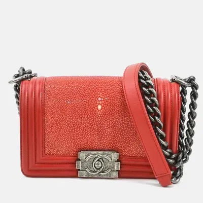 Pre-owned Chanel Galuchat Red Leather Boy Shoulder Bag