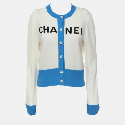 Pre-owned Chanel Logo Knit Cardigan In Blue