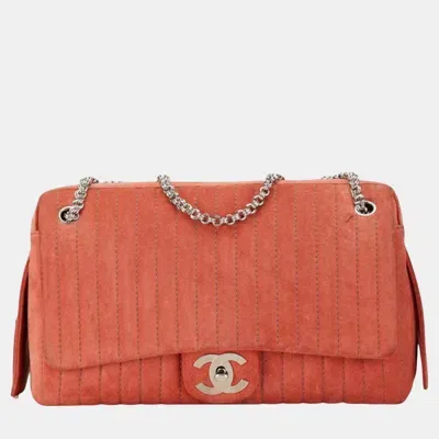 Pre-owned Chanel Orange Pink Suede Mademoiselle Coco Mark Chain Tote Bag