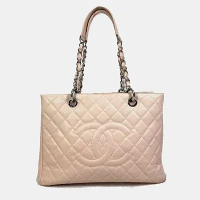 Pre-owned Chanel Pink Caviar Leather Quilted Gst Tote Bag