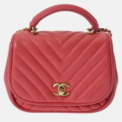 Pre-owned Chanel Pink Leather Chevron V-stitched Chain Shoulder Bag 17cm