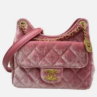 Pre-owned Chanel Pink Velvet Small Hobo Bag