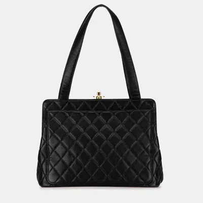 Pre-owned Chanel Quilted Caviar Frame Shoulder Bag In Black