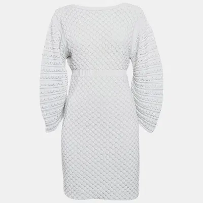 Pre-owned Chanel White Crochet Patterned Knit Mini Dress M