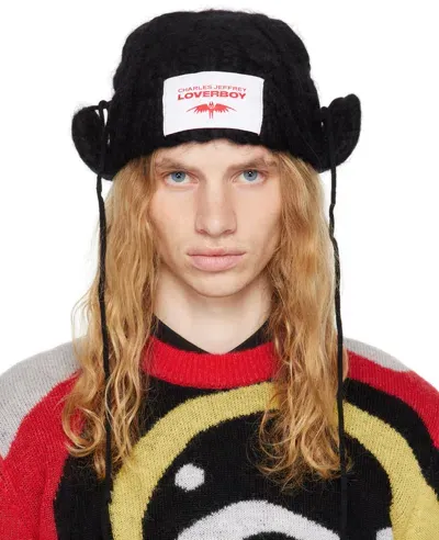 Charles Jeffrey Loverboy Black Chunky Aviator Beanie In Blk