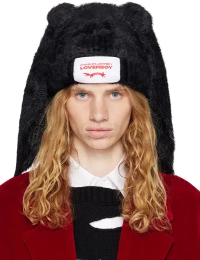 Charles Jeffrey Loverboy Black Fluffy Chunky Rabbit Beanie In Blk