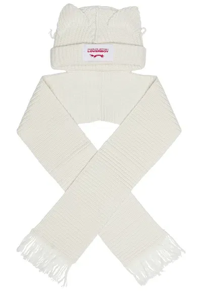 Charles Jeffrey Loverboy Chunky Ears Beanie Scarf In Ecru