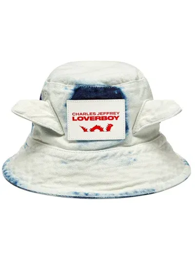 Charles Jeffrey Loverboy Ear-flaps Denim Bucket Hat In White