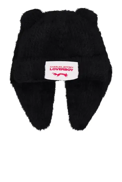 Charles Jeffrey Loverboy Fluffy Chunky Rabbit Beanie In Black