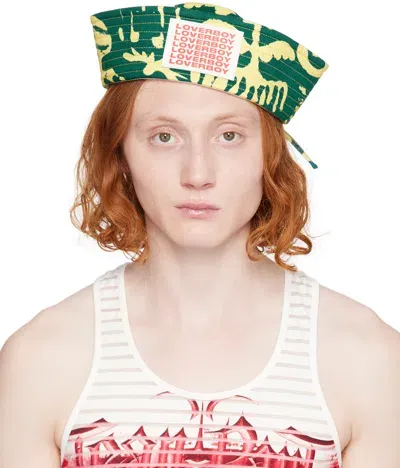 Charles Jeffrey Loverboy Green & Yellow Block Denim Sailor Hat In Blodnm