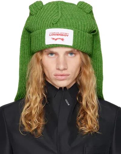 Charles Jeffrey Loverboy Green Chunky Rabbit Beanie In Grn