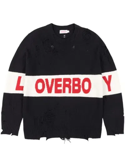 Charles Jeffrey Loverboy Kids' Logo-intarsia Distressed Sweater In Black