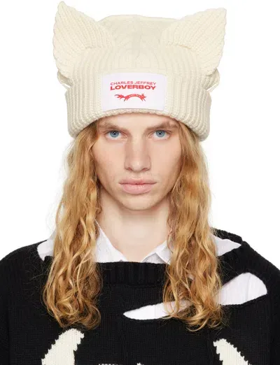 Charles Jeffrey Loverboy Off-white Chunky Ears Beanie In Ecru