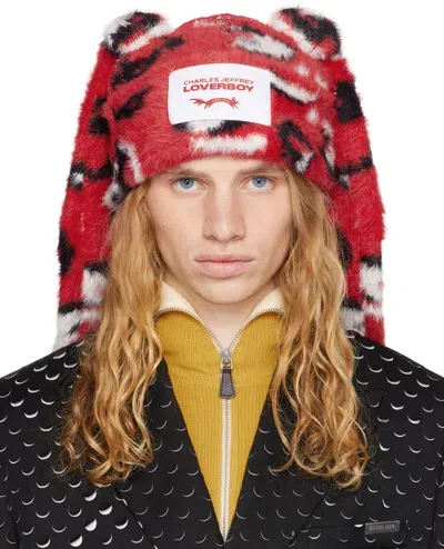 Charles Jeffrey Loverboy Red Fluffy Chunky Rabbit Beanie