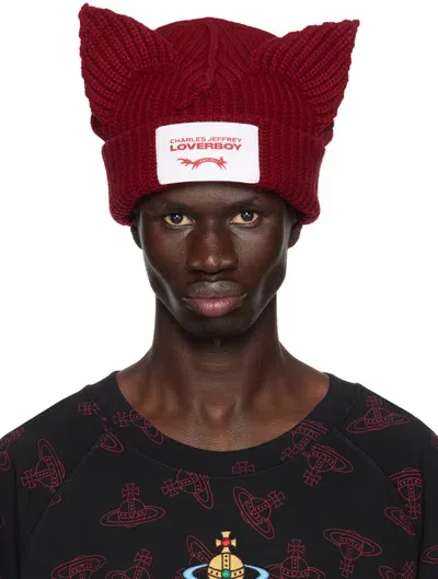 Charles Jeffrey Loverboy Ssense Exclusive Burgundy Chunky Ears Beanie