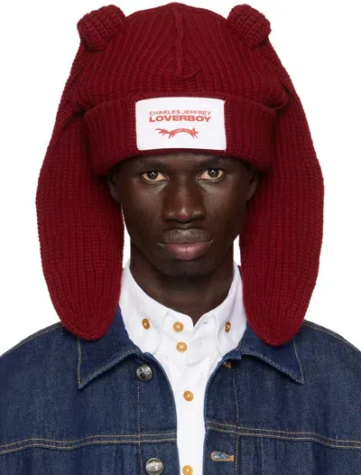 Charles Jeffrey Loverboy Ssense Exclusive Burgundy Chunky Rabbit Beanie