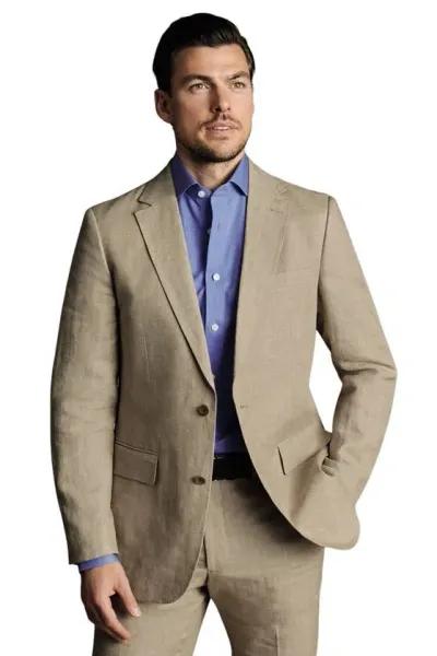 Charles Tyrwhitt Linen Slim Fit Jacket In Taupe