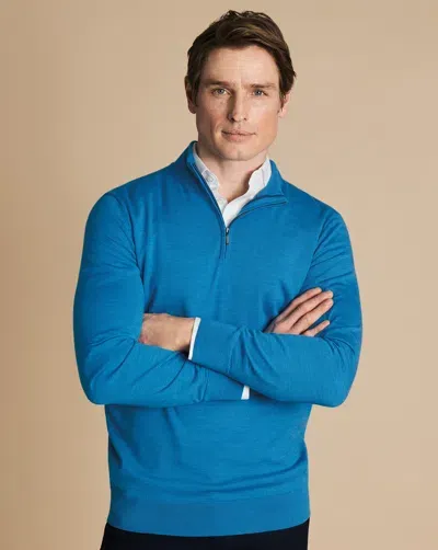 Charles Tyrwhitt Men's  Merino Zip Neck Sweater In Blue