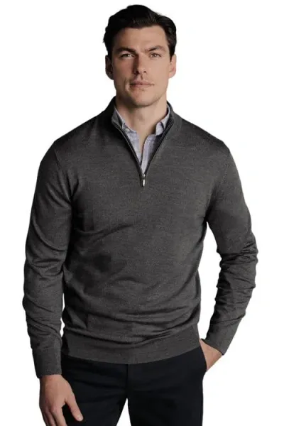 Charles Tyrwhitt Pure Merino Zip Neck Sweater In Grey