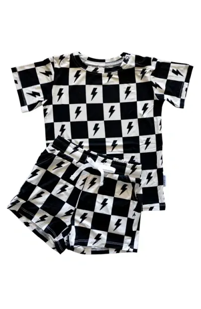 Charlie Lou Baby Kids' ® Checkered Lightning Bolt Shortie Set In Black