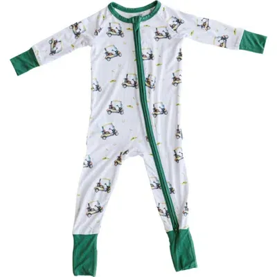 Charlie Lou Baby Kids' ® Tee-time Golf Double Zipper Convertible Romper In White & Green